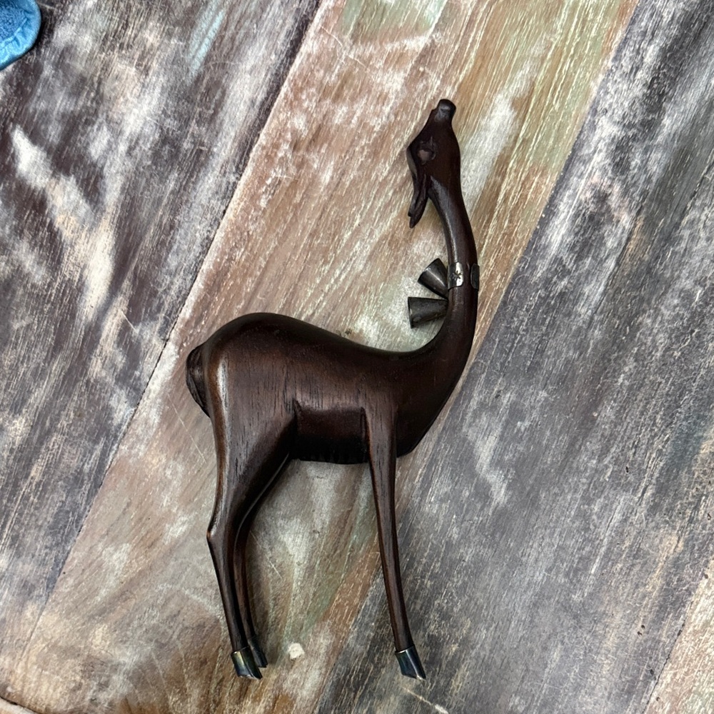 Elegant Dark Brown Wooden Giraffe Figurine